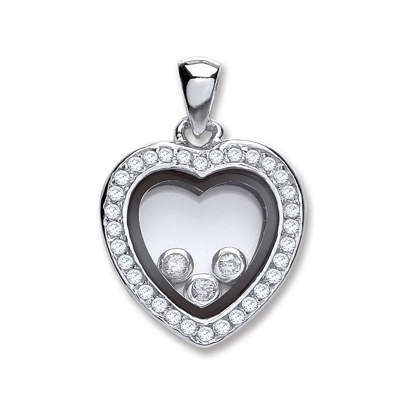 Silver Floating Cubic Zirconia Heart Pendant - Fine Necklace - Certified Authentic - Swiss Ma – Luxury Jewellery by Im